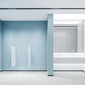 Modern Public Restroom Interior With Blue Wall White Sink And Mirror
