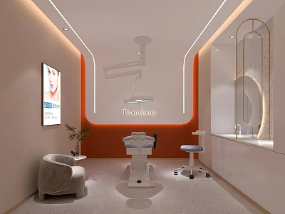 Elegant Modern Medical Aesthetic Treatment Room With Treatment Bed Medical Lamp Sofa And Mirror 3d model