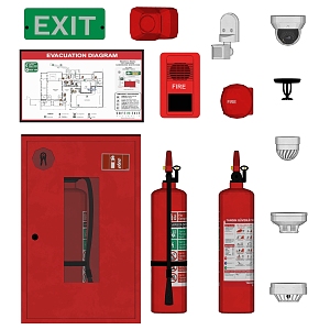 Modern fire fighting equipment fire extinguisher fire appliance fire hydrant alarm lamp 3d model