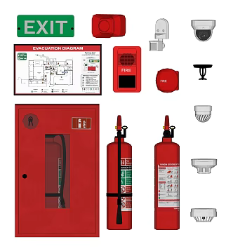 Modern fire fighting equipment fire extinguisher fire appliance fire hydrant alarm lamp 3d model