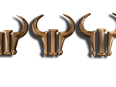 Three Golden Bull Horn Shaped Wall Decor Pieces Arranged in a Row 3d model