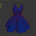 Stylish Blue V Neck Belted Waist Flared Skirt Party Dress