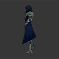Hooded Fantasy Warrior 3D Model With Blue Silver Armor And Crossed Swords