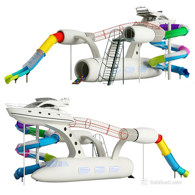 Outdoor Amusement Playground Equipment With Multi Colored Slides Tube Structure Stairs And Netting 3d model 