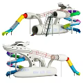 Outdoor Amusement Playground Equipment With Multi Colored Slides Tube Structure Stairs And Netting