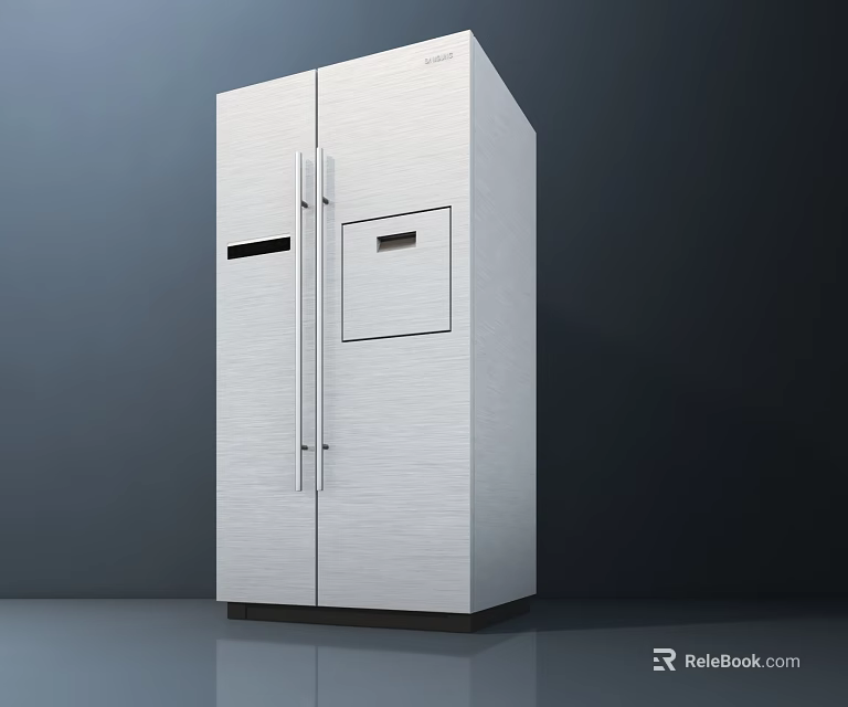 Sleek Modern Double Door Refrigerator In Stainless Steel With Control Panel Design 3d model 