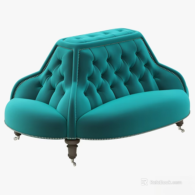 Elegant Teal Tufted Two Seater Sofa With Classic Design And Metal Legs 3d model 