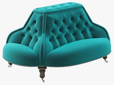 Elegant Teal Tufted Two Seater Sofa With Classic Design And Metal Legs 3d model