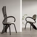 Modern Single Chair Design With Curved Dark Wood Frame And Light Cushion