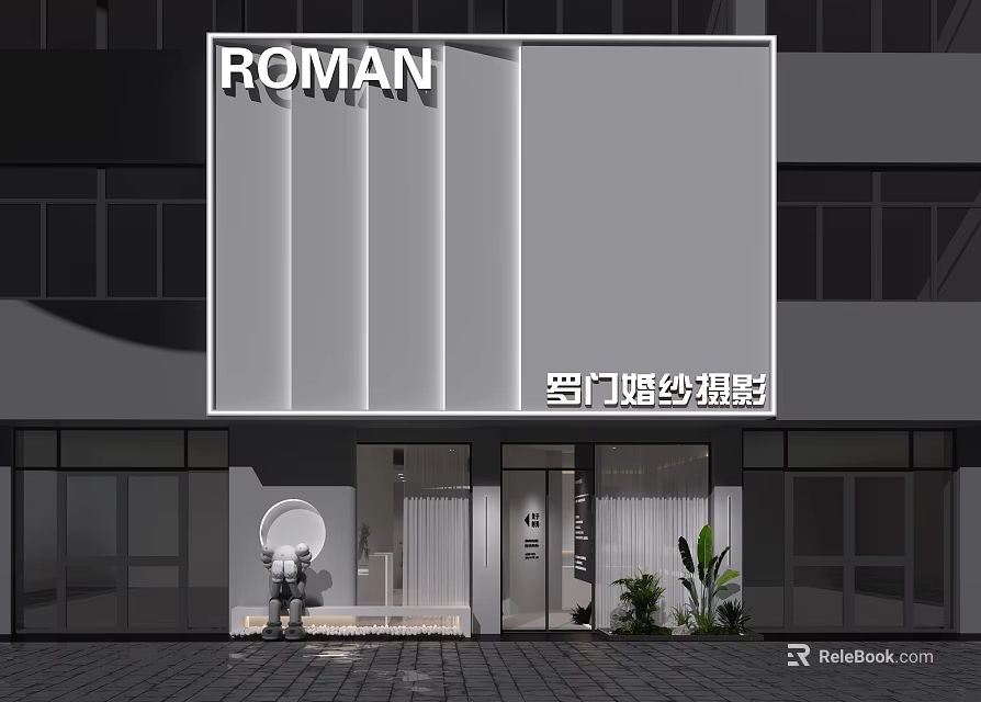 Roman Wedding Photography Studio Exterior Design With Modern Facade And Signage 3d model 