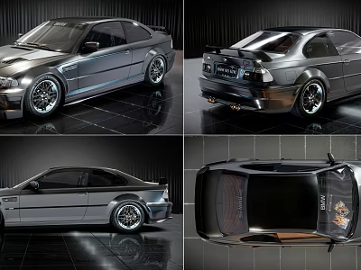 Silver Modified Sedan With Sporty Alloy Wheels Rear Spoiler And Multiple Angles 3d model