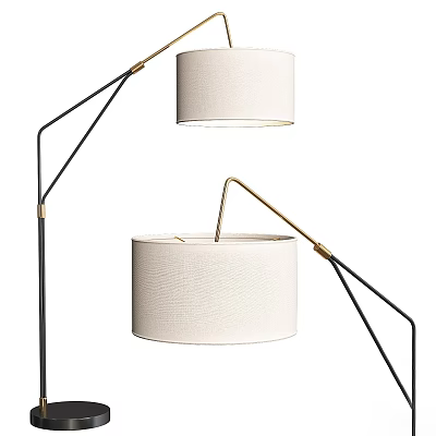 Modern Floor Lamp With Black Gold Metal Stand And White Fabric Shade For Living Room 3d model