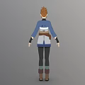 Animated Woman Character With Brown Hair Blue White Top Brown Belt And Brown Boots Standing