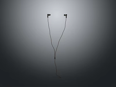 Black Wired Earphones for Computer Use with Long Cable and Simple Design 3d model