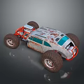 Rusty Off Road Vehicle With Large Tires Orange Frame And Blue Windows 3d model