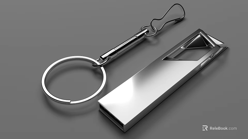 Shiny Metal Keychain And Portable USB Flash Drive With Sleek Design 3d model 