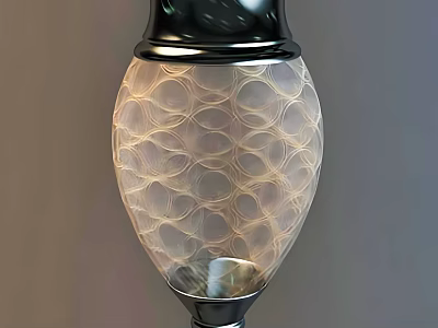 Decorative Table Lamp With Circular Textured Glass Shade And Black Metal Base 3d model