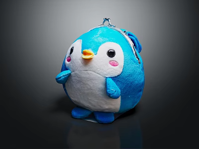 Cute Blue And White Penguin Plush Toy With Yellow Beak And Pink Cheeks 3d model
