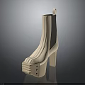 Stylish Fashion Boots with High Thick Heel Light Upper Black Panel and Layered Modern Design