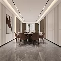 Modern Restaurant Interior Design with Marble Floor Wooden Walls and Dining Table Chairs