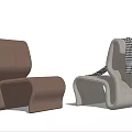 Modern Brown and White Single Sofa with Checkered Throw and Curved Design 3d model