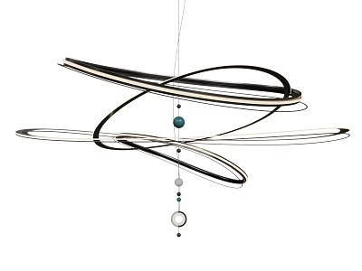 Modern Chandelier With Intertwined Black White Curved Lines And Hanging Decorative Balls 3d model