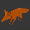 Game and Movie Character Orange Origami Fox with Geometric Design on Gray Background with Reflection