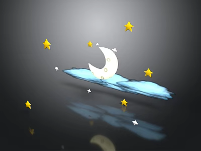 Scenic Night Sky Featuring Crescent Moon on Blue Cloud Yellow Stars Dark Background and Reflection 3d model