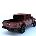 Red Jeep Four Door Pickup Truck With Rugged Design And Black Wheels