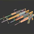 Tactical Weapons Collection Featuring Sniper Rifle And Assault Rifles With Orange Gray Parts