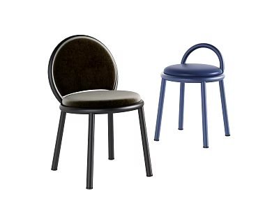 Modern Dining Chairs Brown Round Back With Black Legs And Blue Curved Back Design 3d model