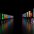 Colorful Vertical Banners With Various Heights 5m 7m 10m On Black Background And Reflections