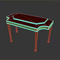 Elegant Dining Table With Red Tabletop And Carved Wooden Frame Details