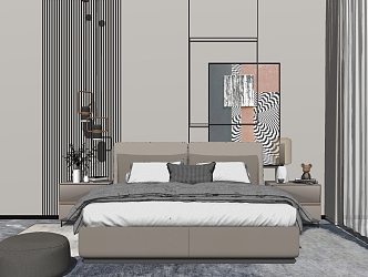 Modern Background Double Bed Double Bed Combination Hanging Picture Bedside Wall Decoration 3d model