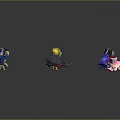 Colorful Small Game And Movie Character Figurines With Various Designs On Black Reflective Background