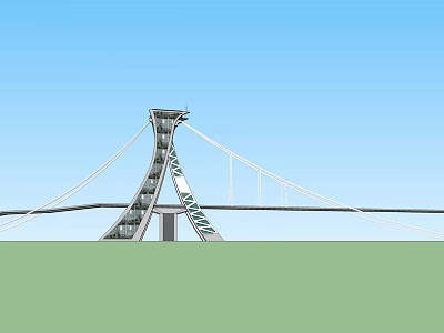 Modern Cable Stayed Bridge With Sleek Tower And Cables Against Blue Sky Green Field 3d model
