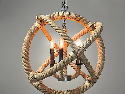 Rustic Rope Woven Spherical Chandelier With Warm Light Bulbs Ideal For Living Dining Room Decor 3d model