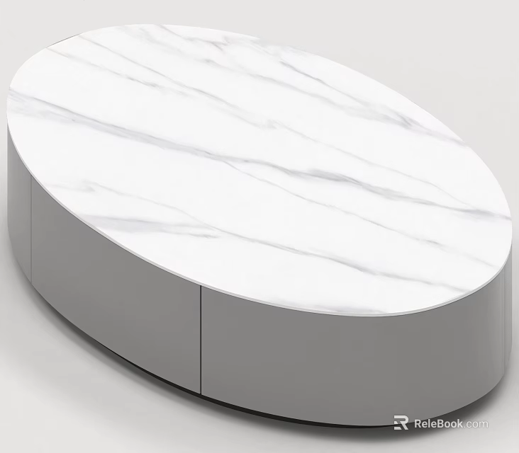 Modern Oval Coffee Table With White Marble Top And Gray Base Design 3d model 