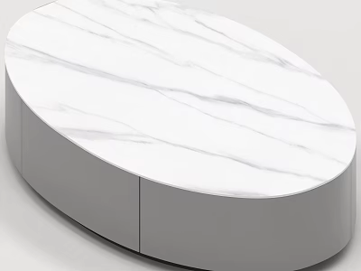 Modern Oval Coffee Table With White Marble Top And Gray Base Design 3d model