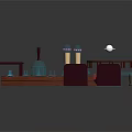Wooden Structure Layout Design With Blue Objects Dark Blocks And Circular Platform