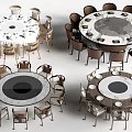 Modern Round Dining Tables With Patterned Tablecloths And Surrounding Chairs