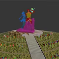 Memorial Sculpture With Two Figures Surrounded By Colorful Flags And Pathway On Grass