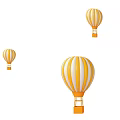 Three Yellow And White Striped Hot Air Balloons On White Background