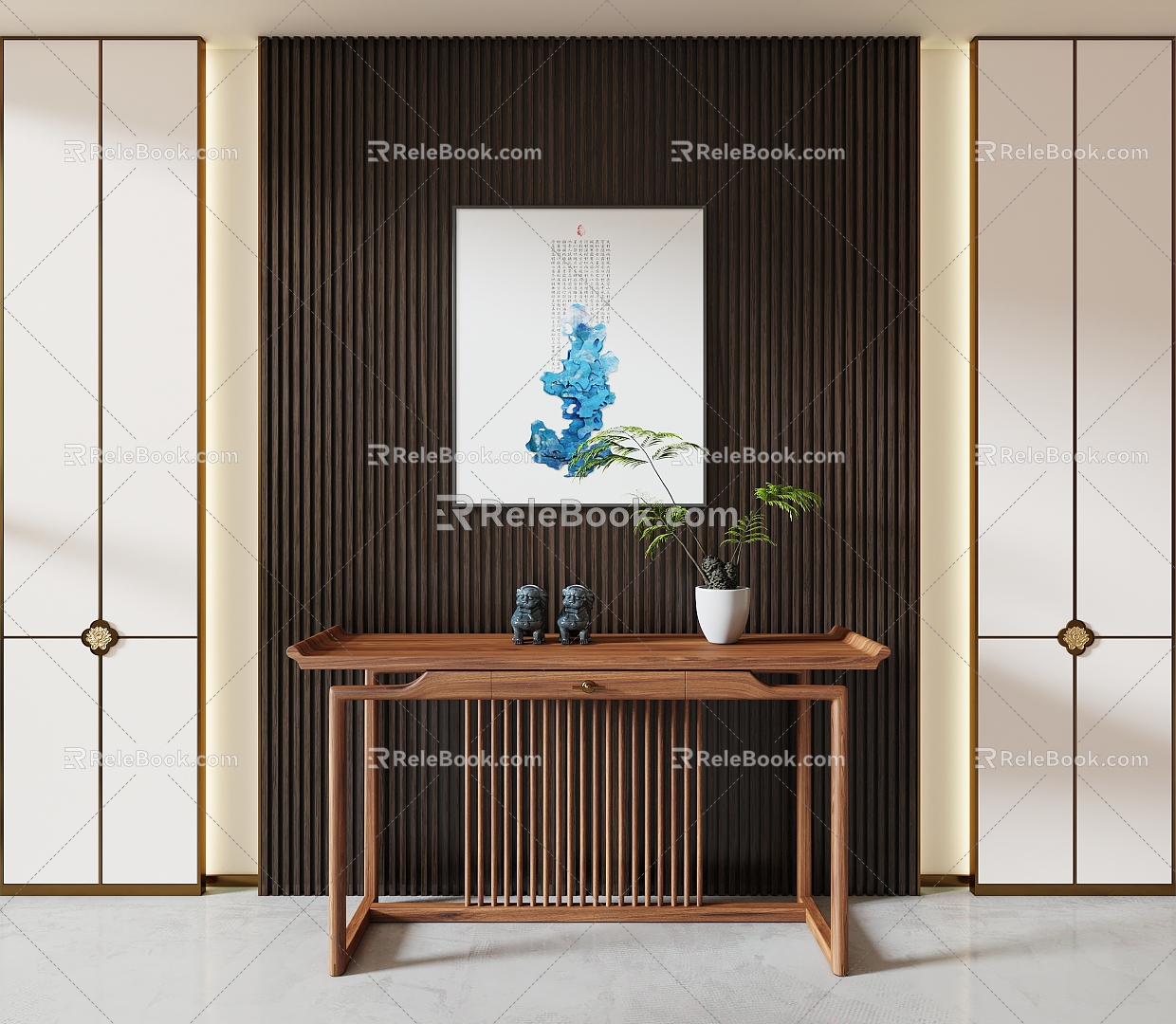 New Chinese style end screen porch background wall 3d model