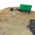 Green Generator Trailer On Muddy Ground With Black Container And Machinery