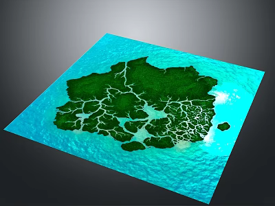Turtle Shaped Green Island Surrounded by Blue Waters 3D Model Design 3d model