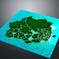 Turtle Shaped Green Island Surrounded by Blue Waters 3D Model Design