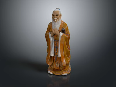 Man With Clasped Hands Long Beard In Traditional Robe Orange Ceramic Figurine 3d model