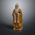 Man With Clasped Hands Long Beard In Traditional Robe Orange Ceramic Figurine