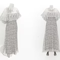 Elegant Feminine White Lace Long Dress Featuring Detachable Cape Detail